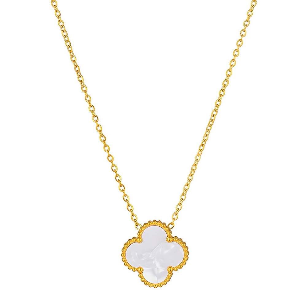 Gold and White Clover Necklace - Picture 3 of 6